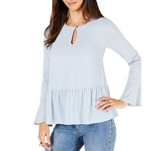 Michael Kors Blue Ruffled Peplum Blouse with Bell Sleeves